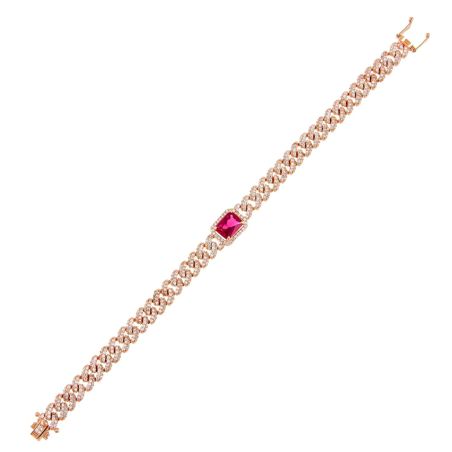 Pink CZ Colored Baguette Chain Link Bracelet