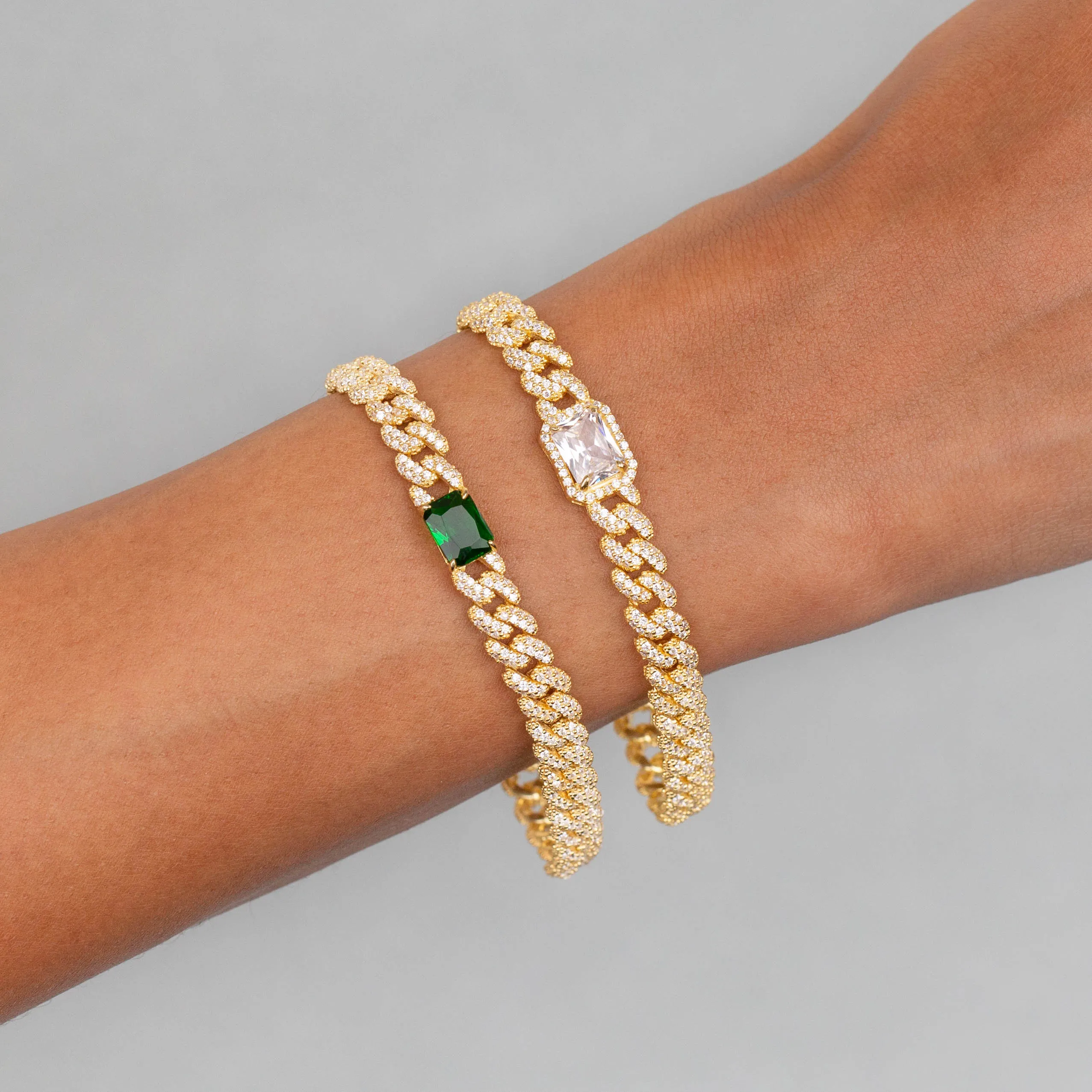 Pink CZ Colored Baguette Chain Link Bracelet