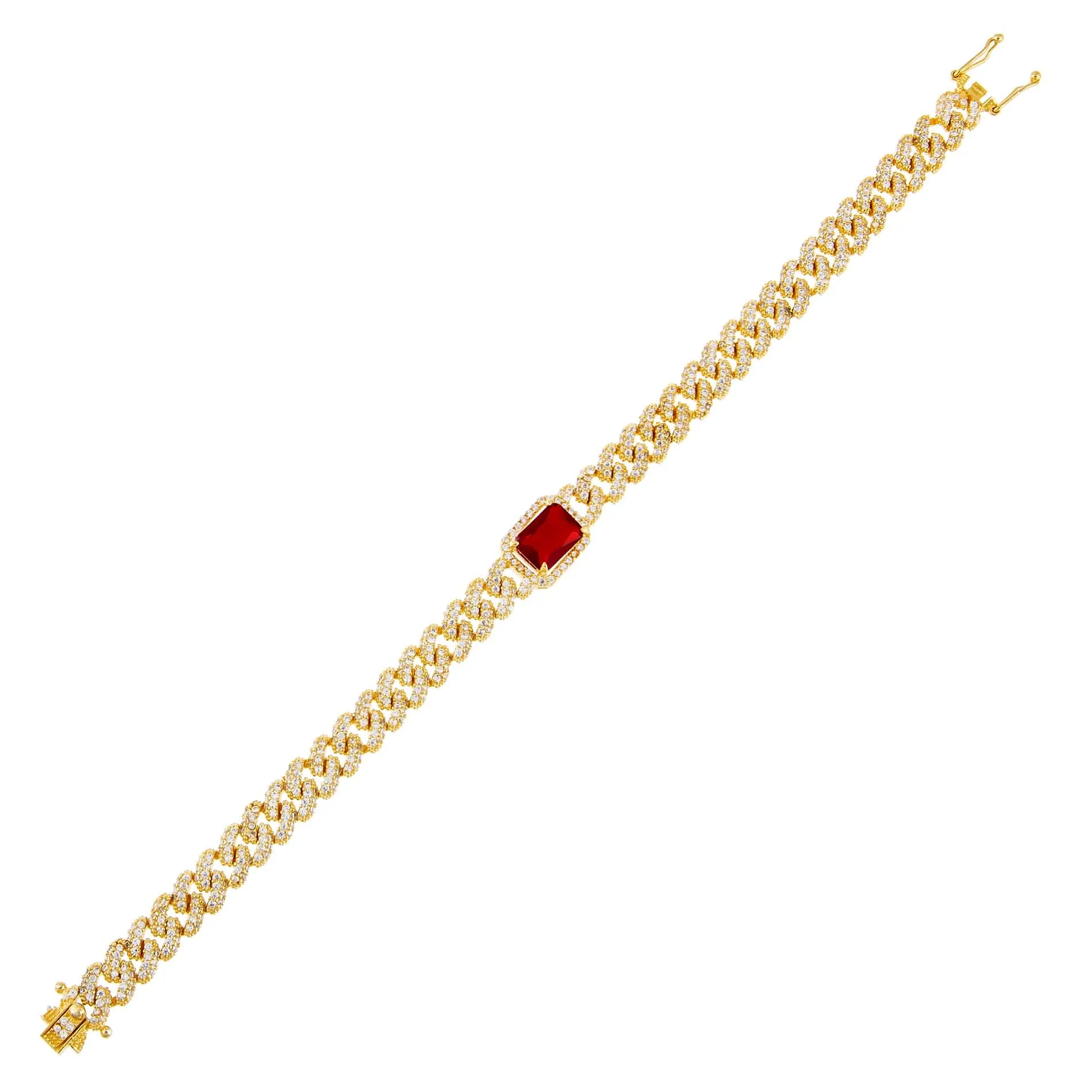 Pink CZ Colored Baguette Chain Link Bracelet