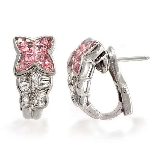 Pink Sapphire & Diamond Earrings, 18k White Gold