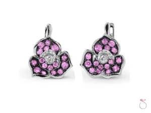Pink Sapphire and Diamond Flower Earrings