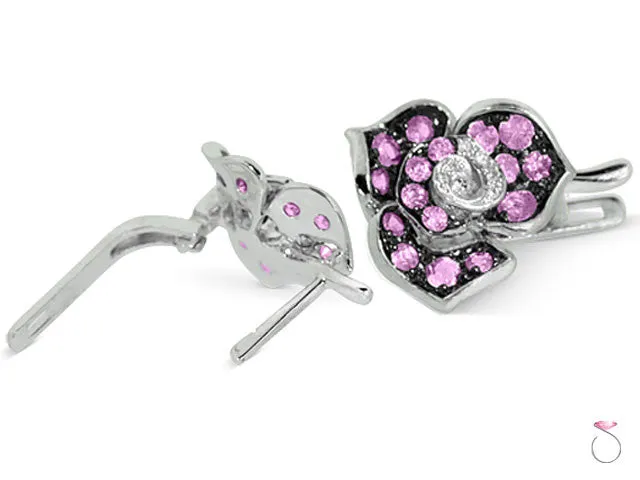 Pink Sapphire and Diamond Flower Earrings