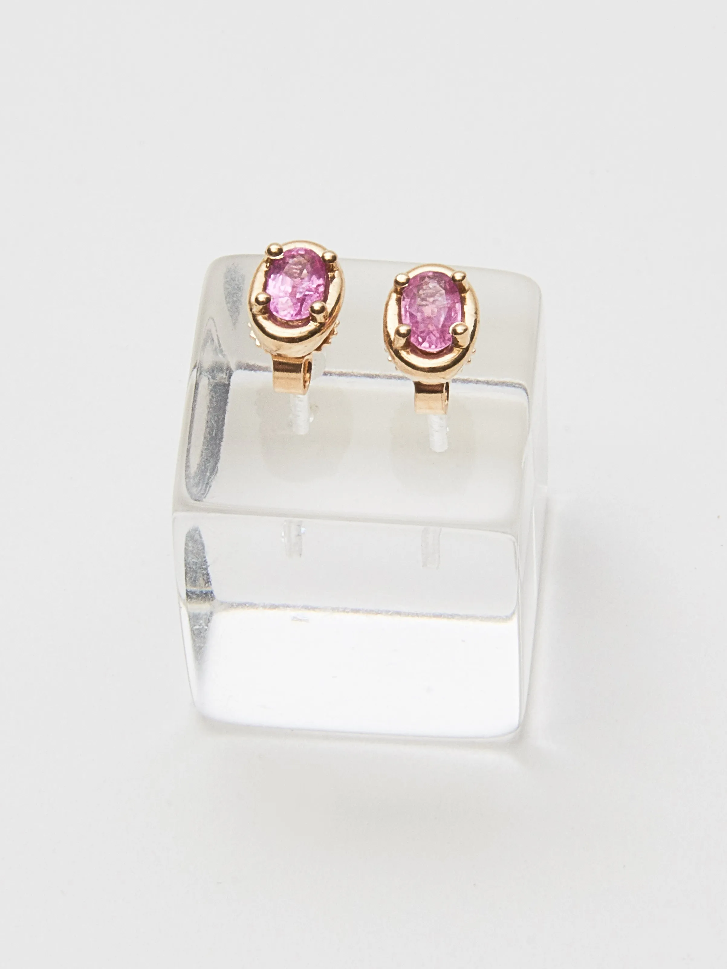 Pink Sapphire Ellipse Studs