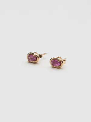 Pink Sapphire Ellipse Studs