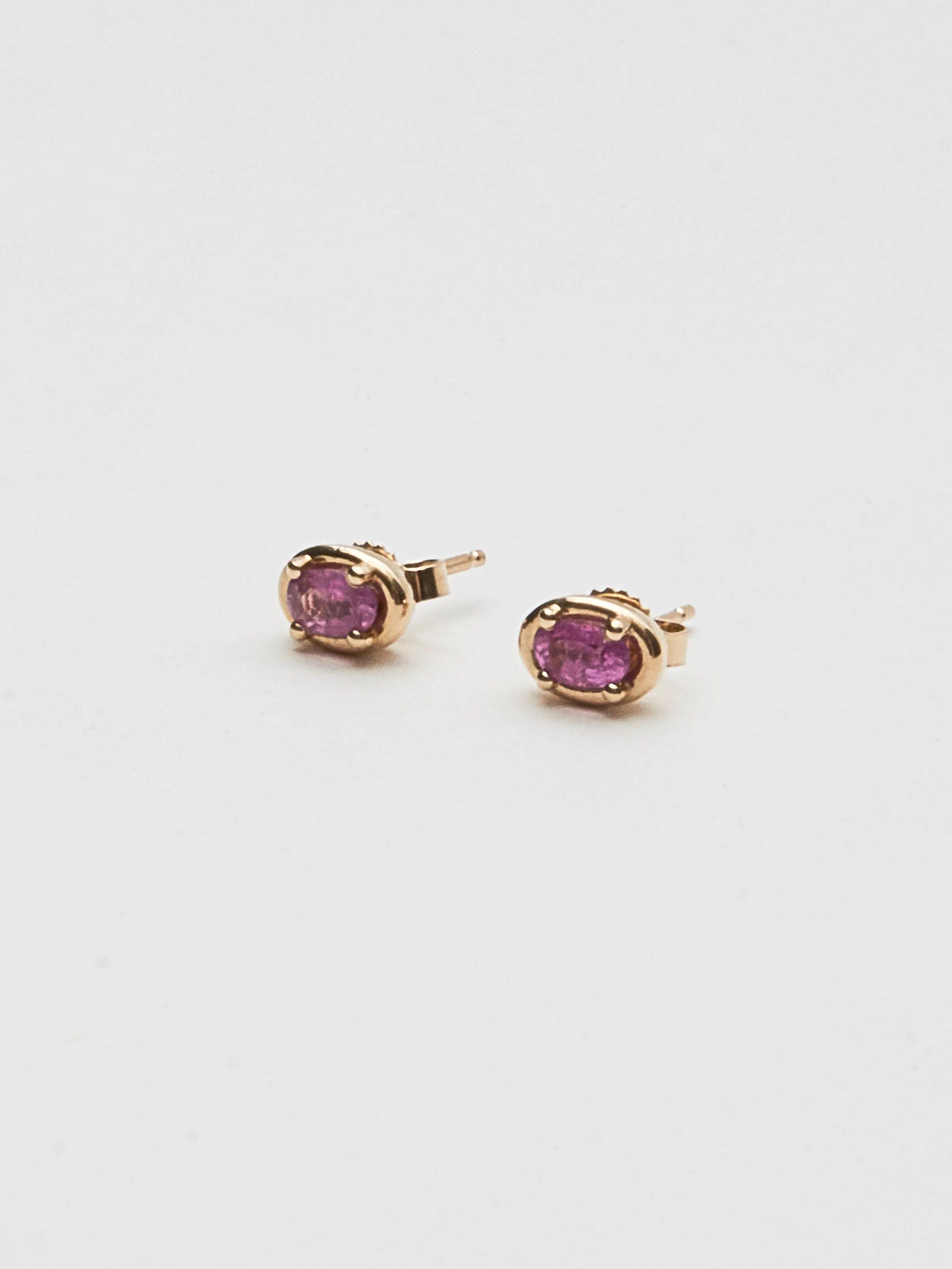 Pink Sapphire Ellipse Studs