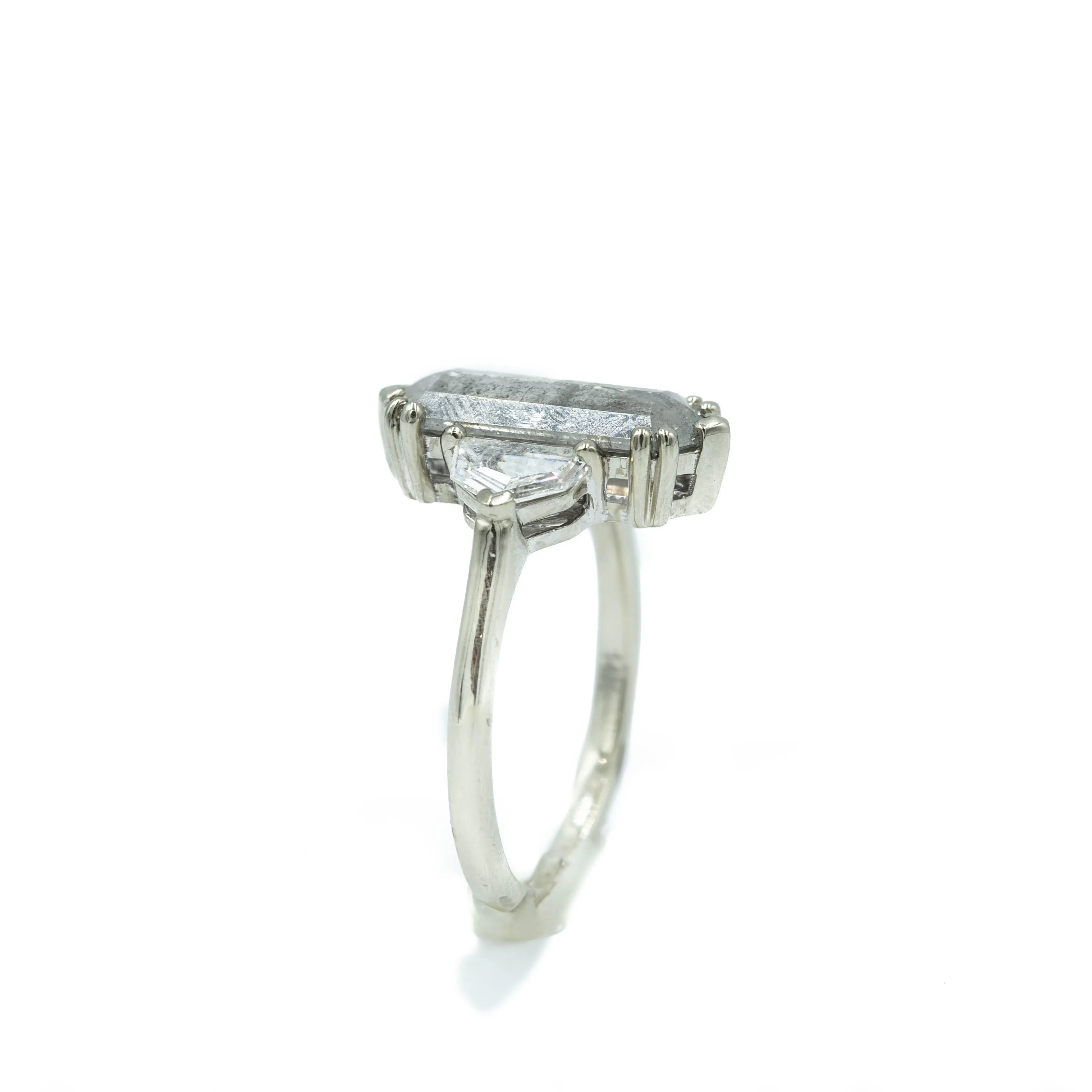 Platinum 1.96ct Hexagon with Cadillac Sides 3-Stone Diamond Ring