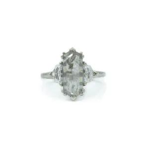 Platinum 1.96ct Hexagon with Cadillac Sides 3-Stone Diamond Ring