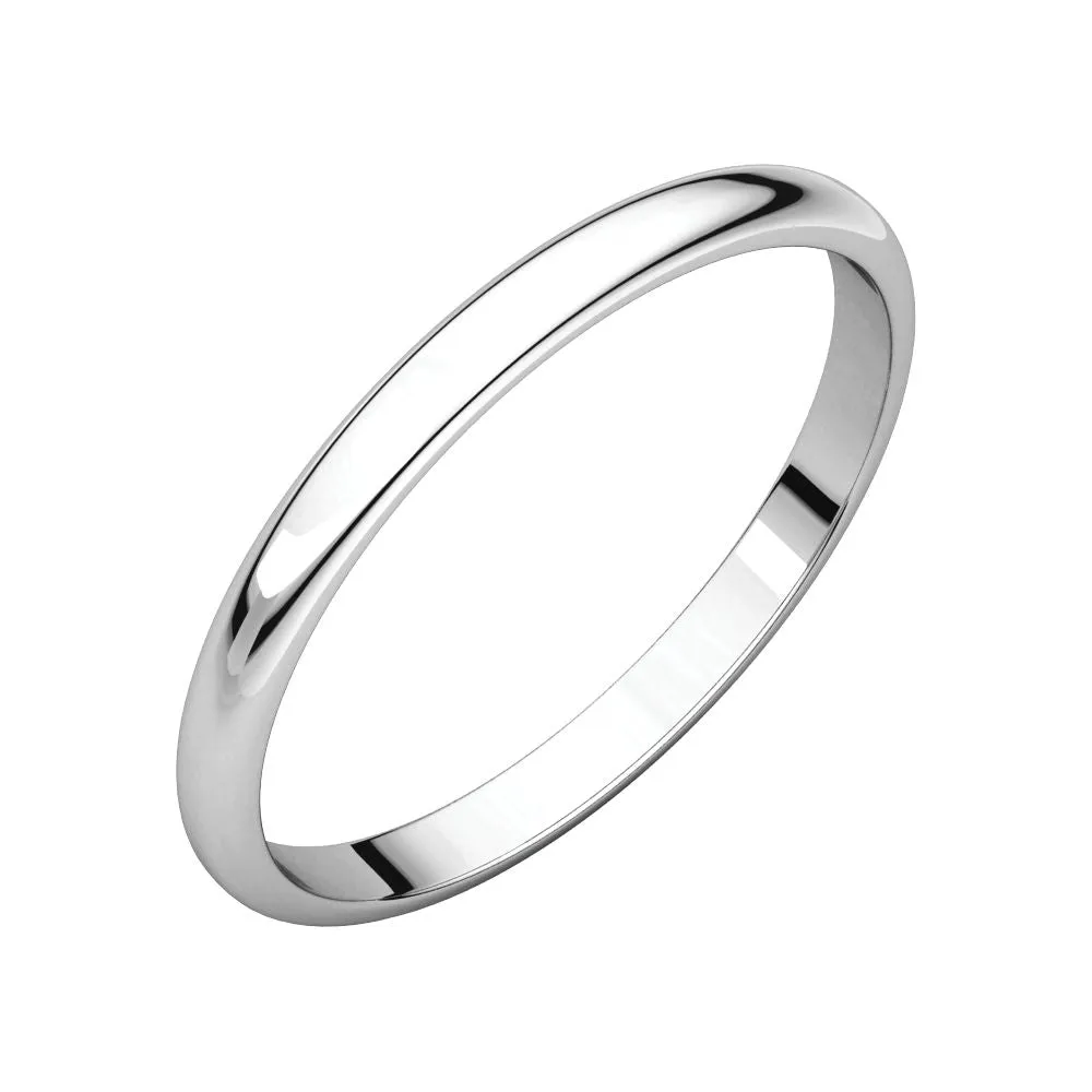 Platinum 2mm Half Round Light Band, Size 7