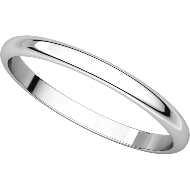 Platinum 2mm Half Round Light Band, Size 7