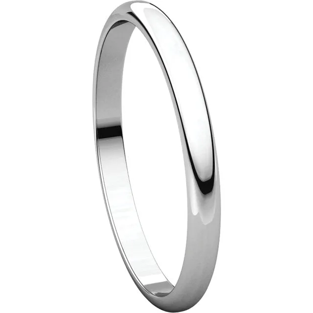 Platinum 2mm Half Round Light Band, Size 7