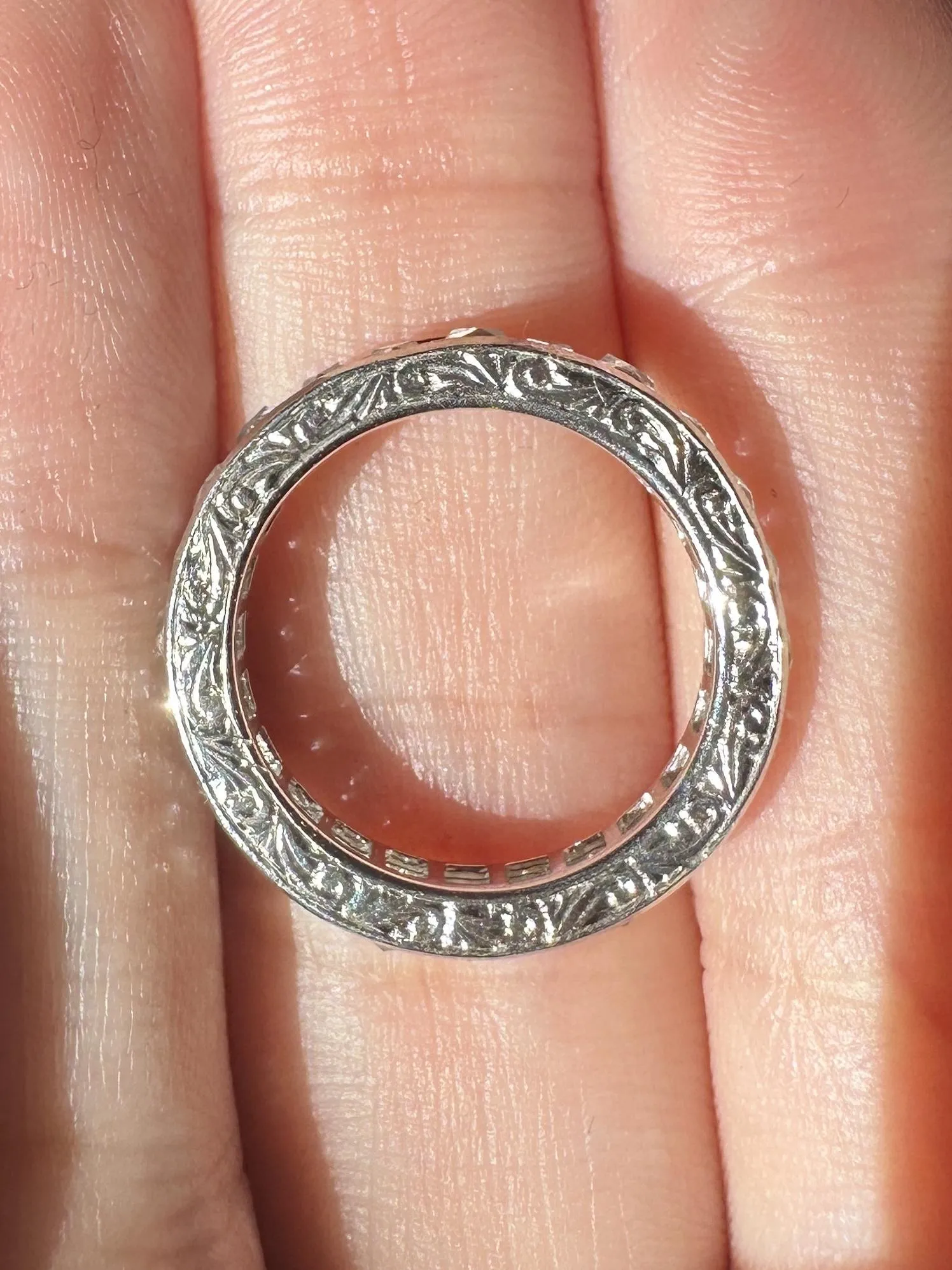 Platinum 3.50 Carat Repurposed Diamond Hand Engraved Eternity Band - Size 6