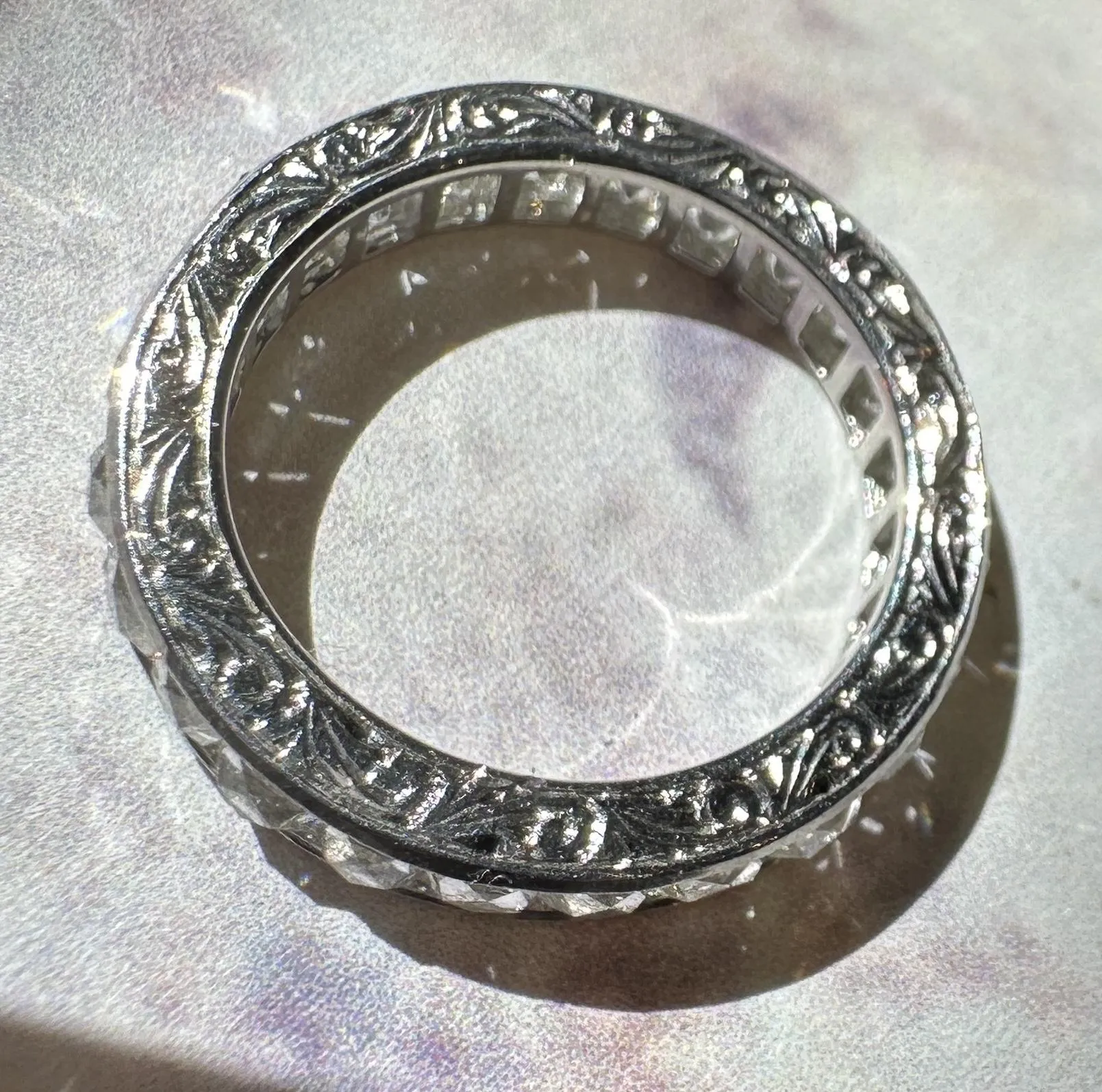 Platinum 3.50 Carat Repurposed Diamond Hand Engraved Eternity Band - Size 6