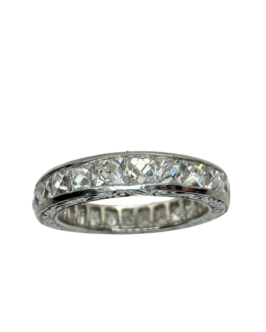 Platinum 3.50 Carat Repurposed Diamond Hand Engraved Eternity Band - Size 6