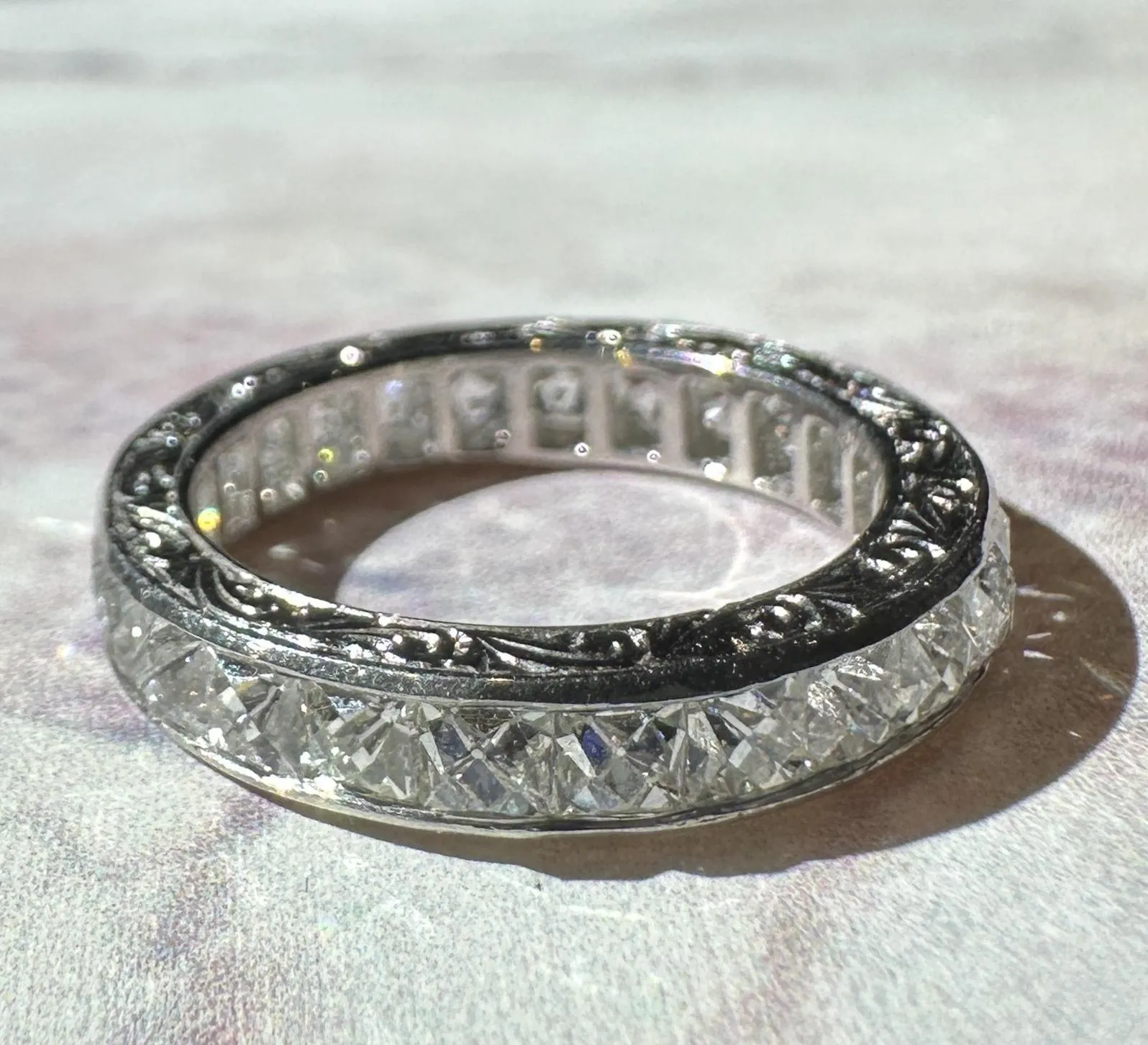 Platinum 3.50 Carat Repurposed Diamond Hand Engraved Eternity Band - Size 6