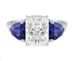 Platinum 3ct Radiant Diamond Sapphire Ring