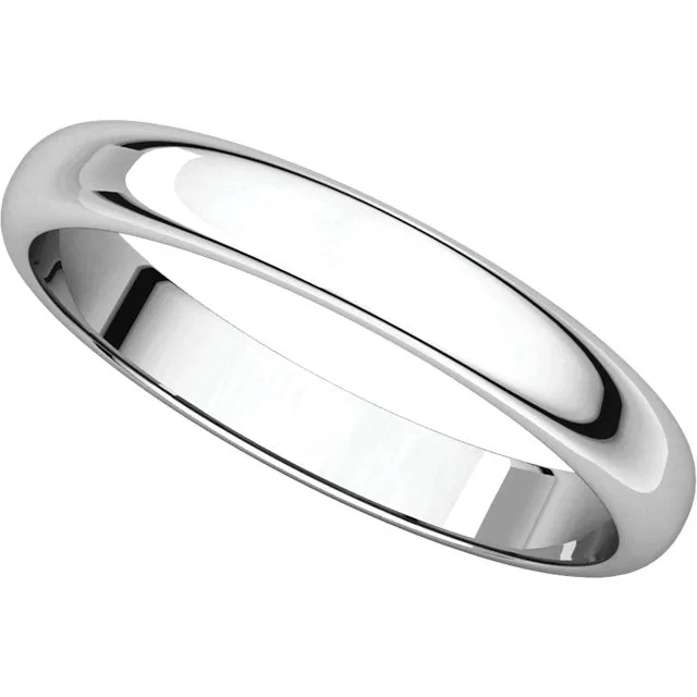 Platinum 3mm Half Round Band, Size 9