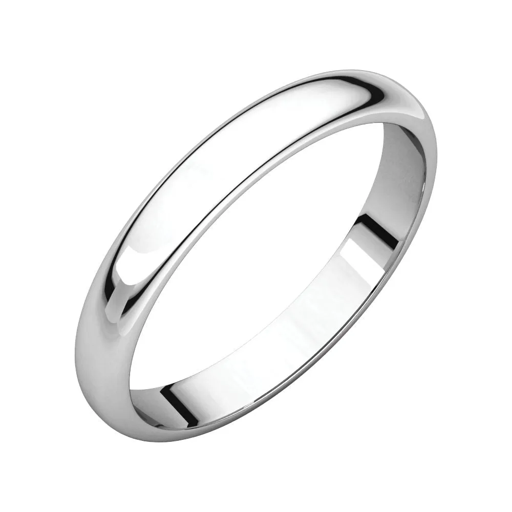Platinum 3mm Half Round Band, Size 9