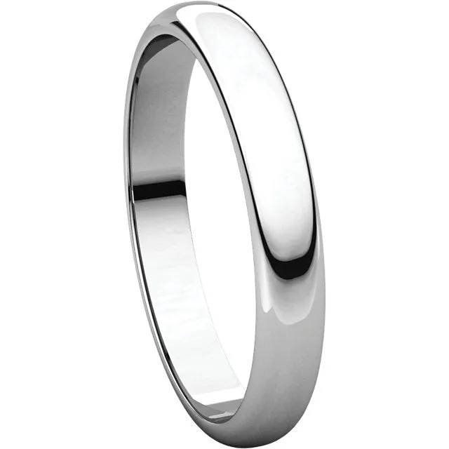 Platinum 3mm Half Round Band, Size 9