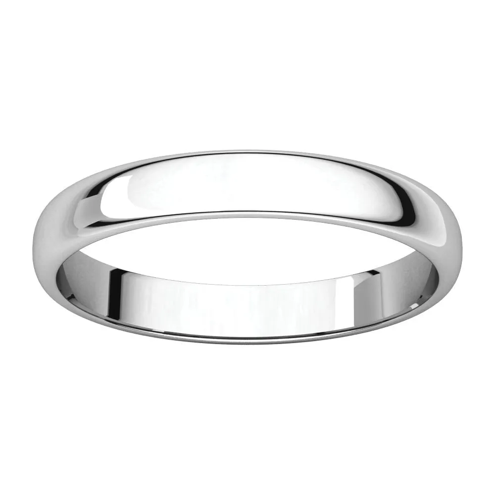 Platinum 3mm Half Round Light Band, Size 7