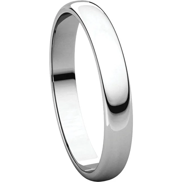 Platinum 3mm Half Round Light Band, Size 7