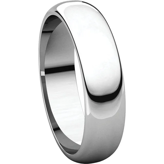 Platinum 5mm Half Round Band, Size 6