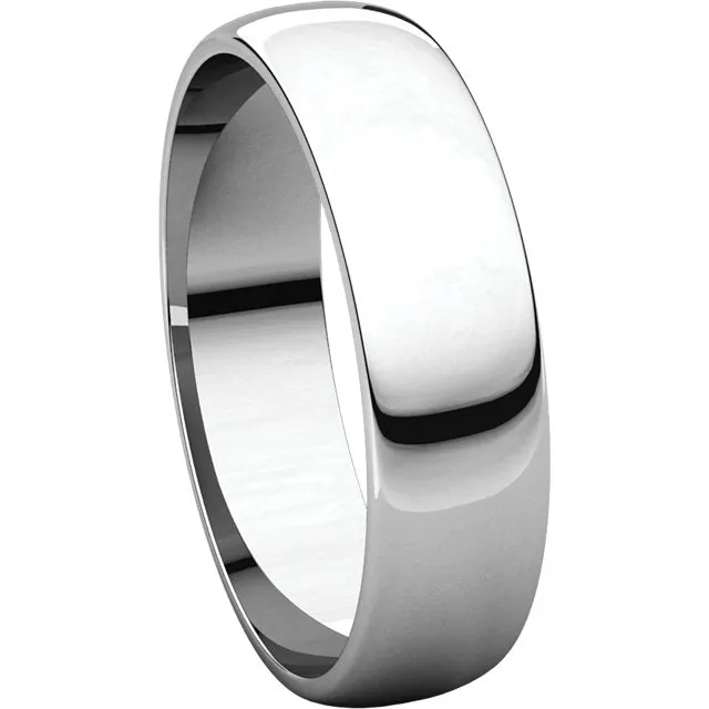 Platinum 5mm Half Round Light Band, Size 7.5
