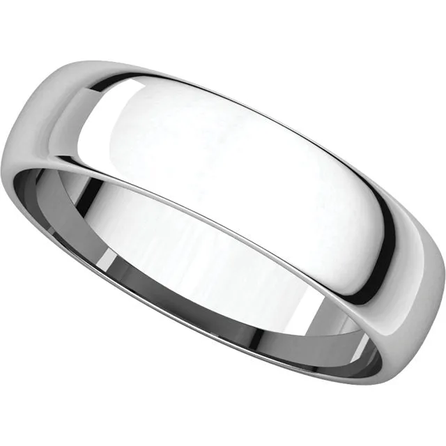 Platinum 5mm Half Round Light Band, Size 7.5