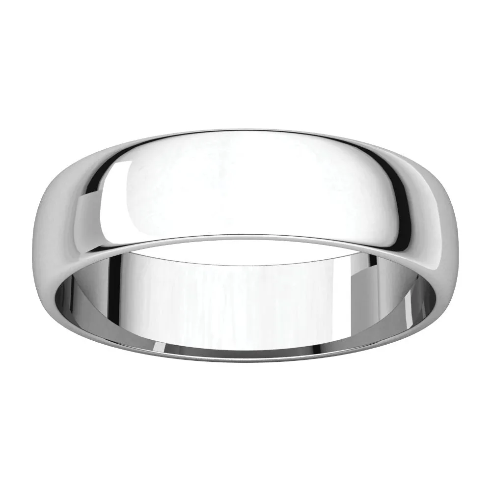 Platinum 5mm Half Round Light Band, Size 7.5