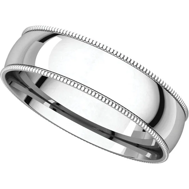 Platinum 5mm Light Comfort Fit Milgrain Band , Size 10.5
