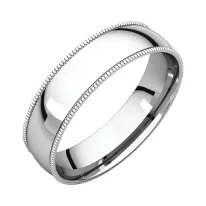 Platinum 5mm Light Comfort Fit Milgrain Band , Size 10.5