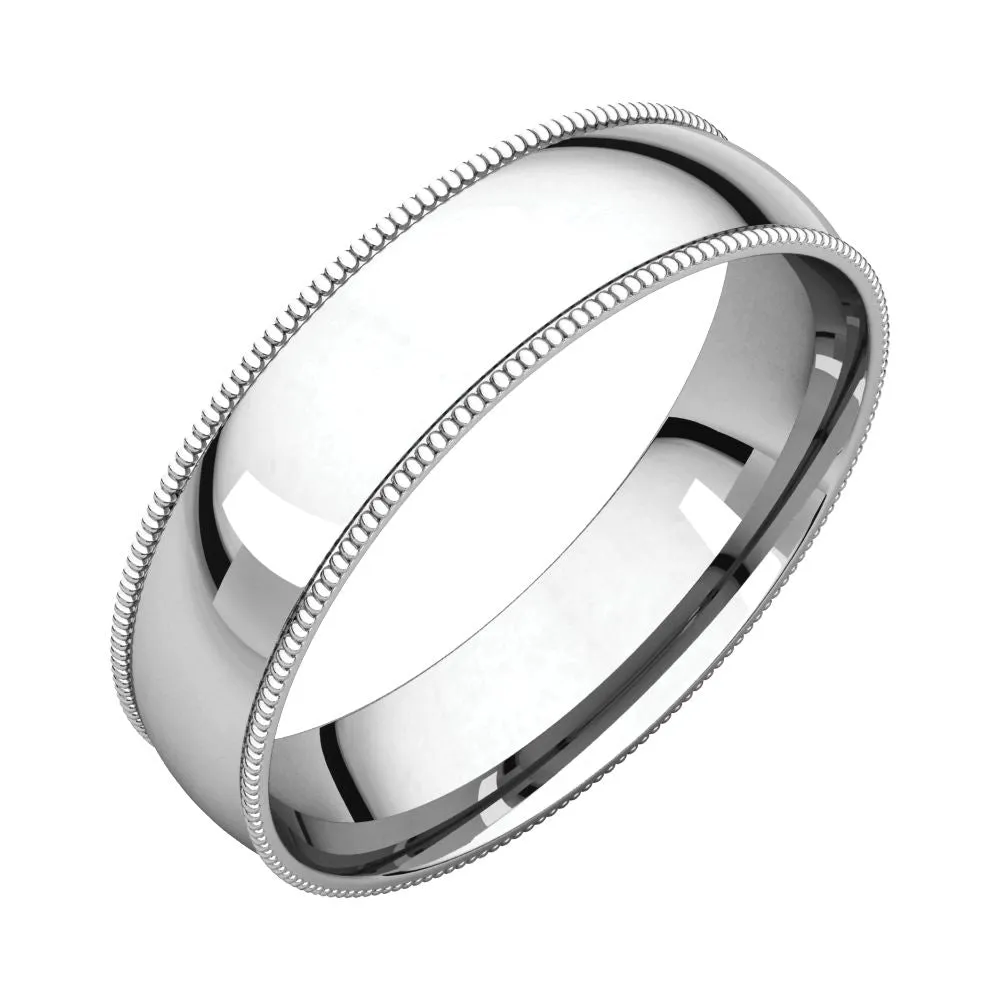 Platinum 5mm Light Comfort Fit Milgrain Band , Size 10.5