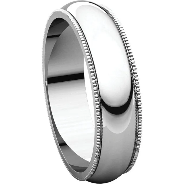 Platinum 5mm Milgrain Comfort Fit Band, Size 9.5