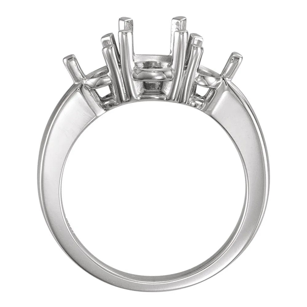 Platinum 6.5mm Round Three-Stone Engagement Ring Mounting, Size 6