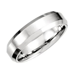 Platinum 6mm Beveled Edge Band with Satin Finish Size 10.00