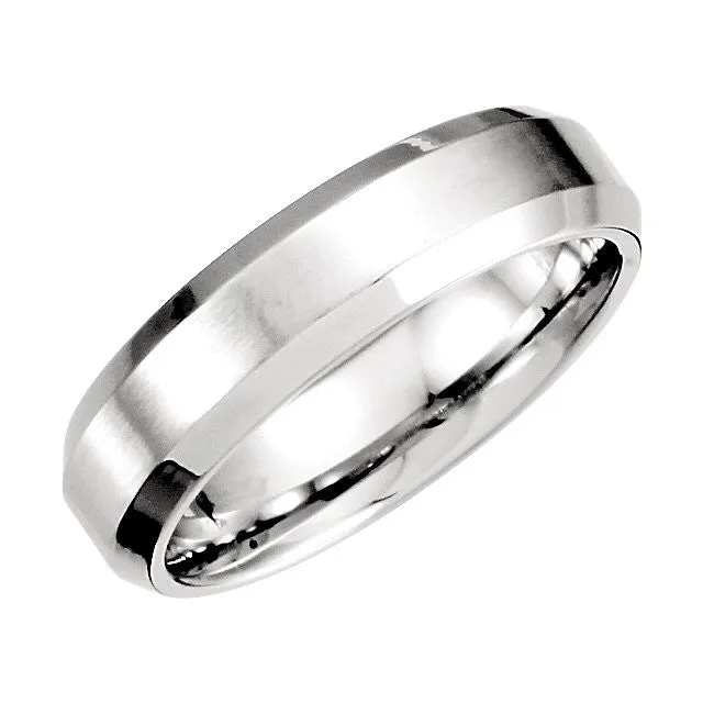 Platinum 6mm Beveled Edge Band with Satin Finish Size 10.00