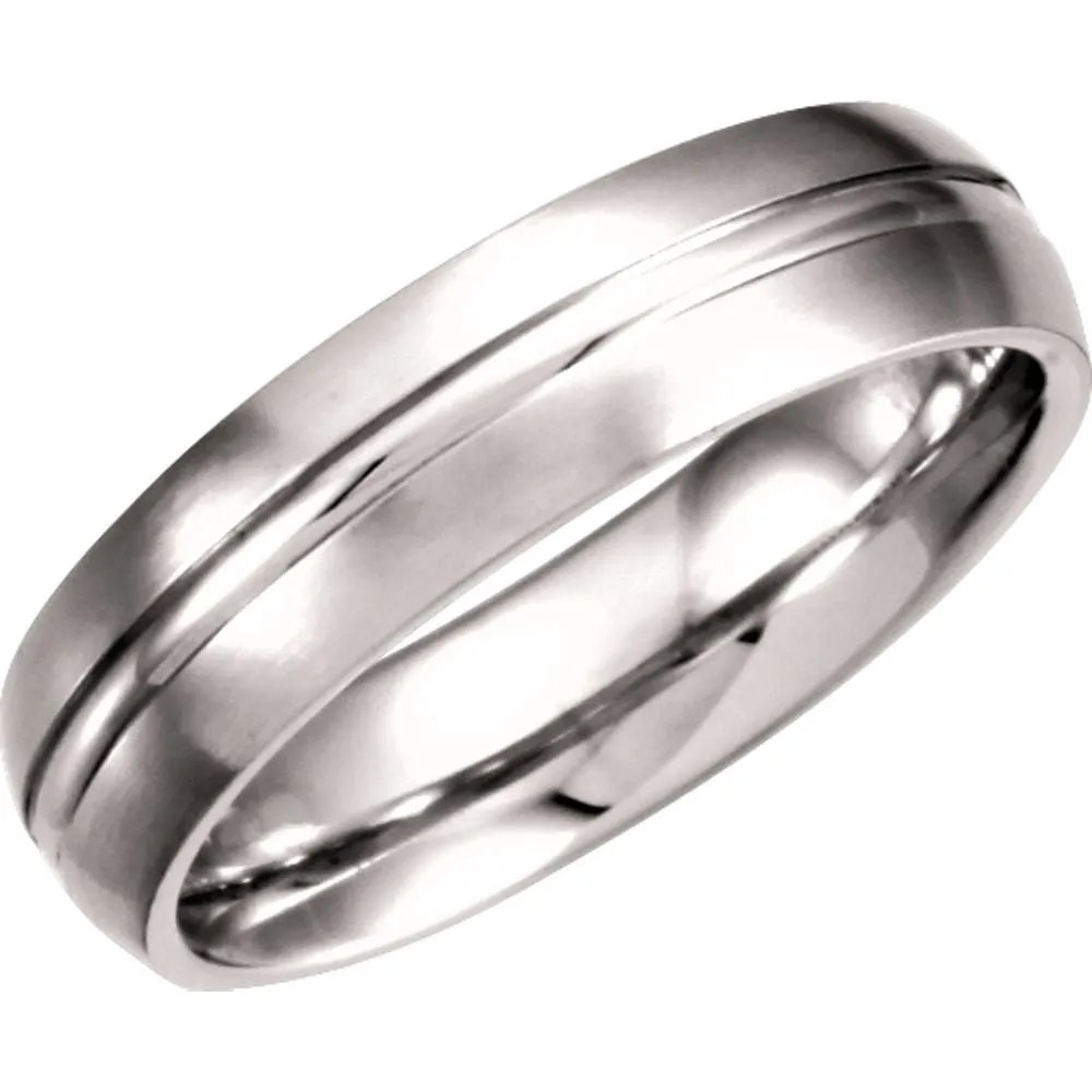 Platinum 6mm Fancy Carved Band with Satin Finish Size 10.00