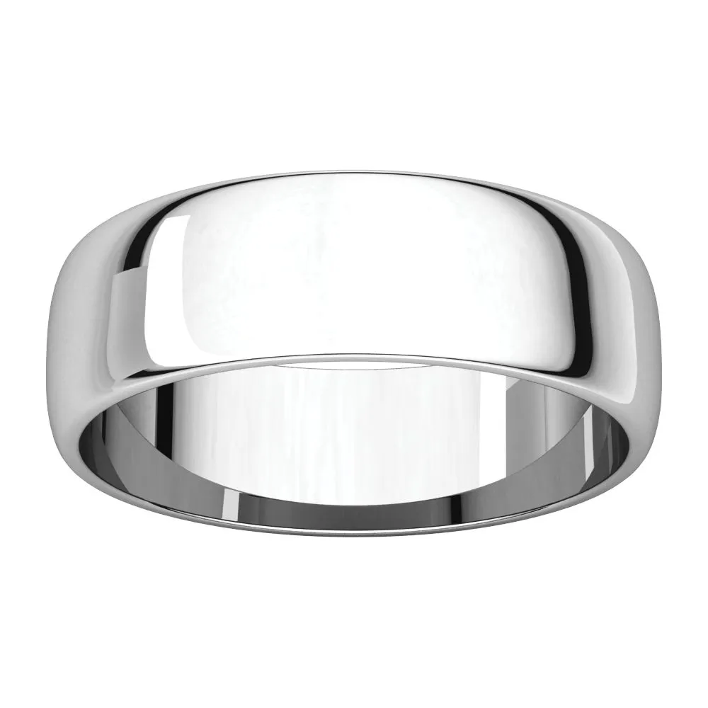 Platinum 6mm Half Round Light Band, Size 9