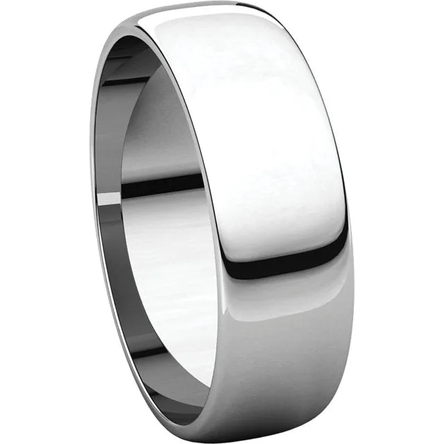 Platinum 6mm Half Round Light Band, Size 9