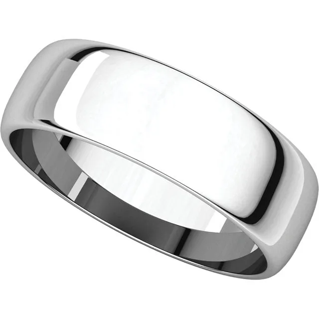 Platinum 6mm Half Round Light Band, Size 9