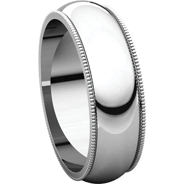 Platinum 6mm Milgrain Band, Size 11