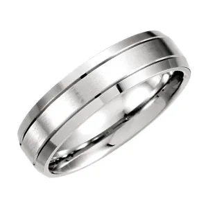 Platinum 6mm Satin Finished Beveled Edge Band Size 7.5