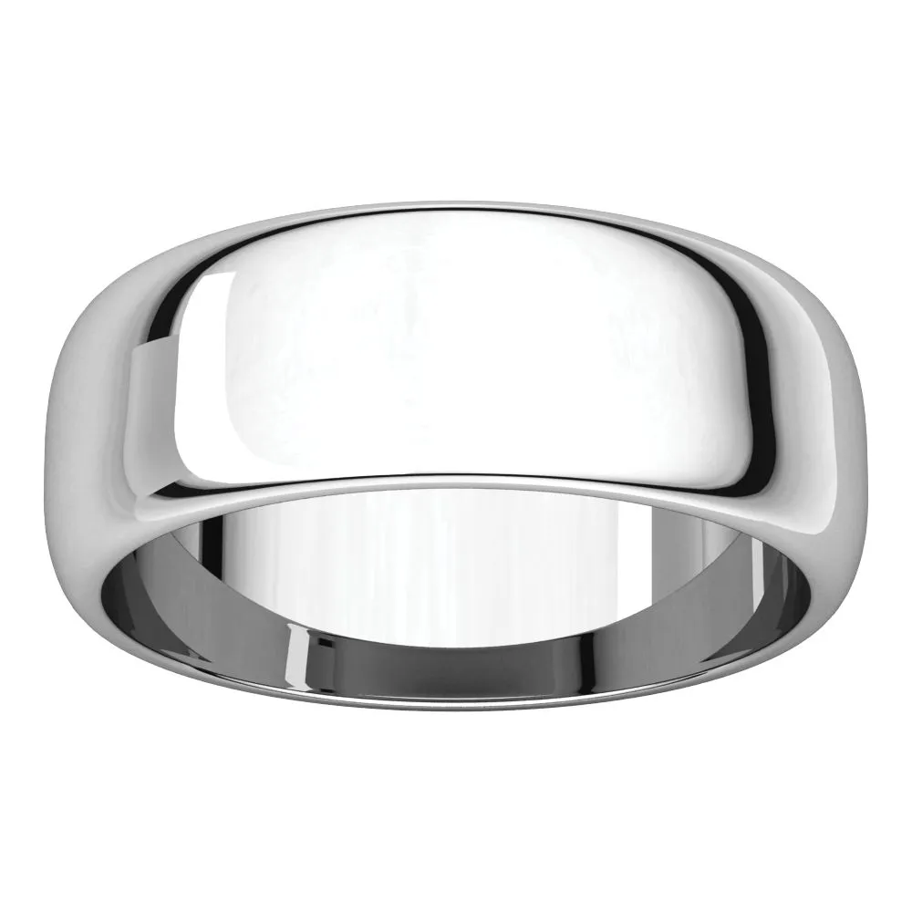Platinum 7mm Half Round Band, Size 10