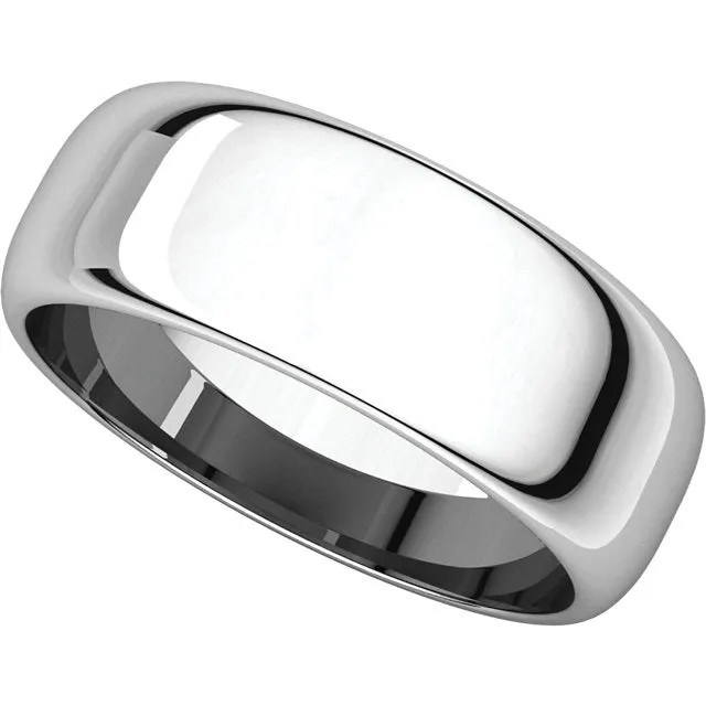 Platinum 7mm Half Round Band, Size 10