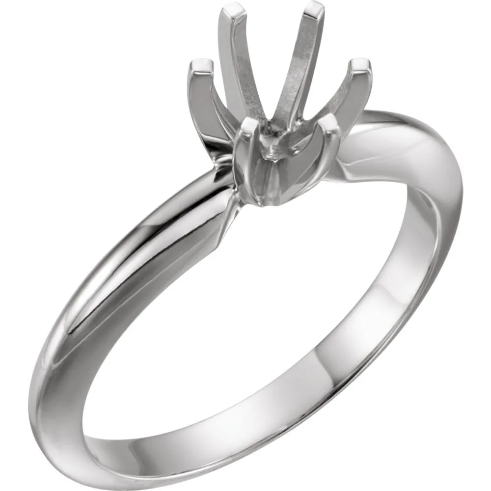 Platinum 9.1-9.7mm Round Heavy 6-Prong Engagement Ring Mounting, Size 6
