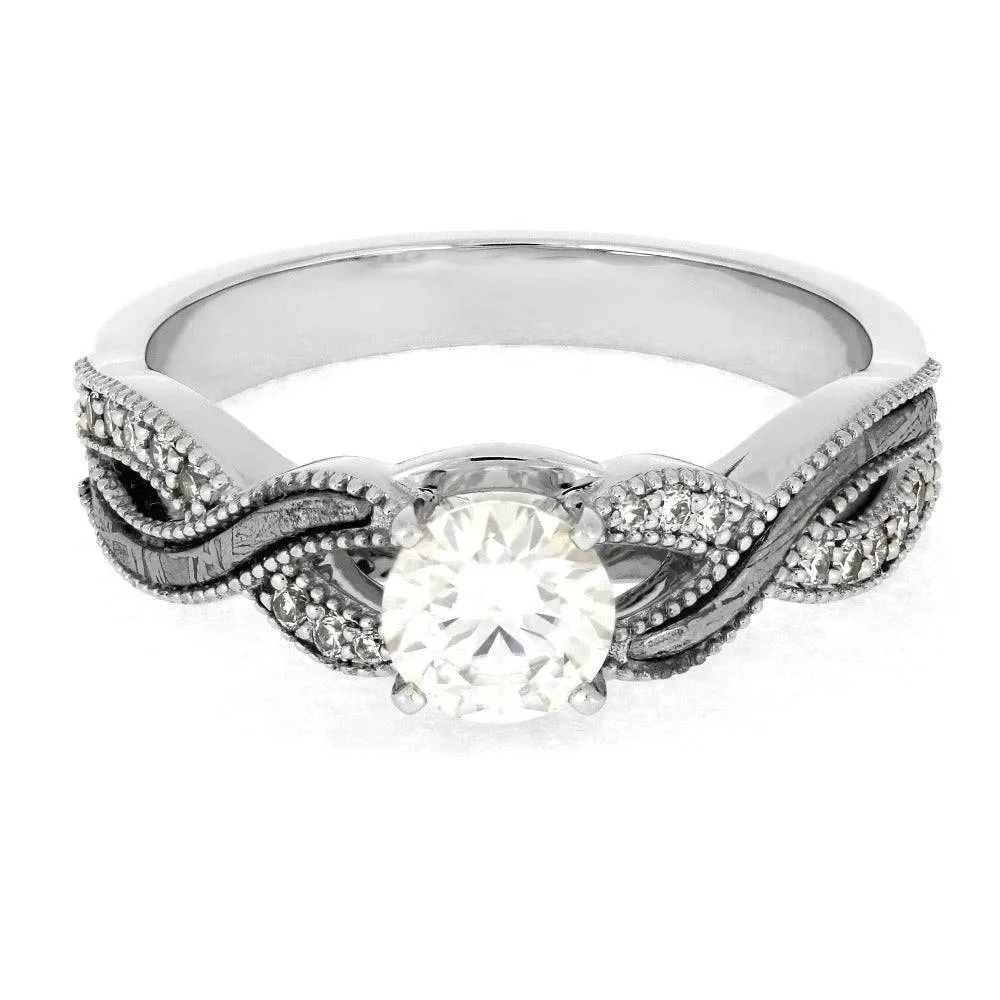 Platinum and Meteorite Engagement Ring with Twist Design