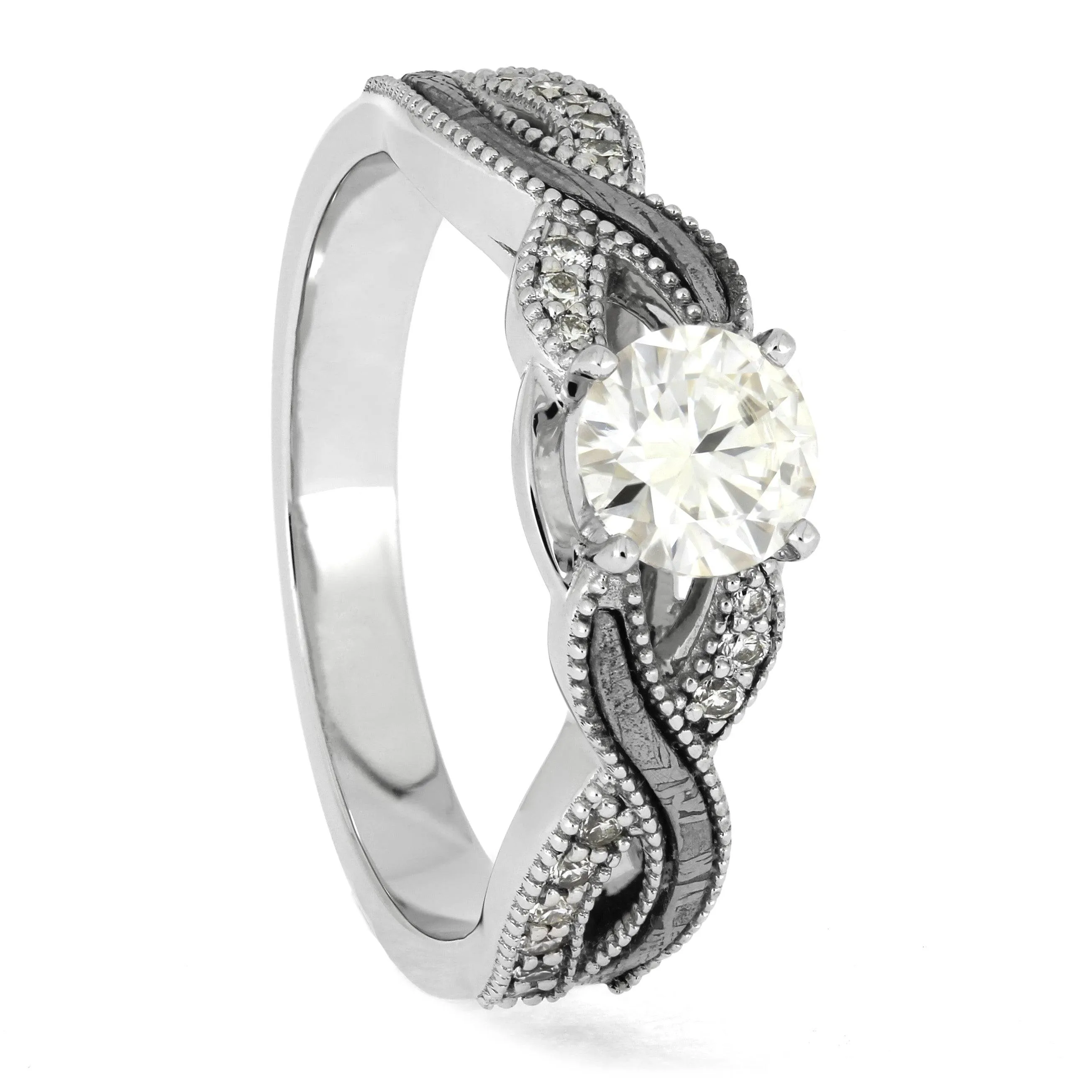 Platinum and Meteorite Engagement Ring with Twist Design