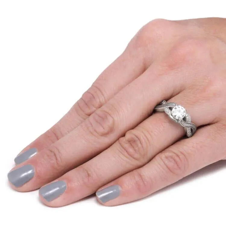 Platinum and Meteorite Engagement Ring with Twist Design
