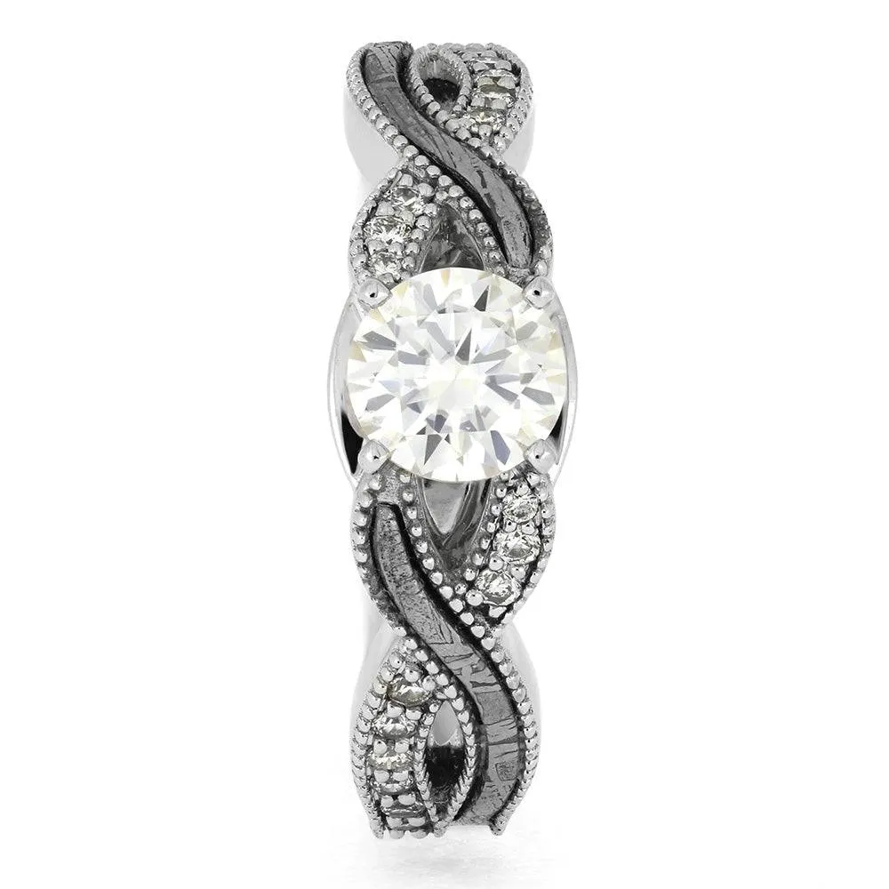 Platinum and Meteorite Engagement Ring with Twist Design