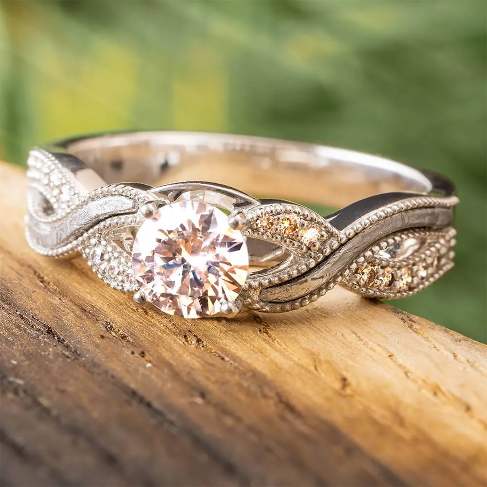 Platinum and Meteorite Engagement Ring with Twist Design