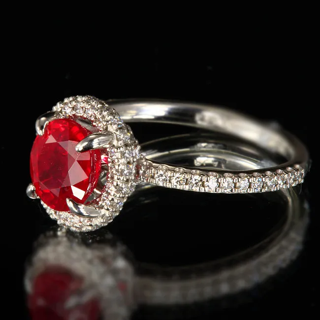 Platinum Burma Ruby  and Round Brilliant Diamond Ring